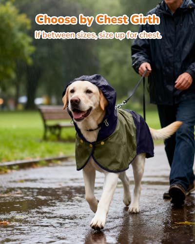 Waterproof Dog Raincoat with Hood, Extended Coverage Rain Jacket for Large Dogs, Wind-Resistant Secure Fit with Leg Straps, Reflective, Leash Hole, Easy Hook & Loop Fastener On/Off, Blue, L - color: Blue-Green, size: Large