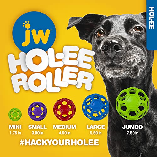 JW Pet Hol-ee Roller Dog Toy Puzzle Ball, Natural Rubber, Medium (4.5 Inch Diameter), Colors May Vary - size: Medium