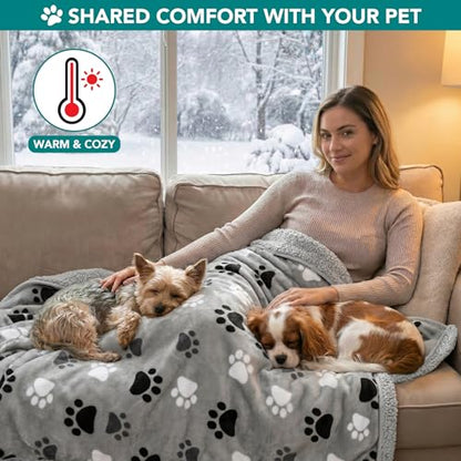 PETAMI Sherpa Fleece Waterproof CAT and Dog Blanket, PAW Gray, Large - color: Paw Gray, size: Large (40x60)