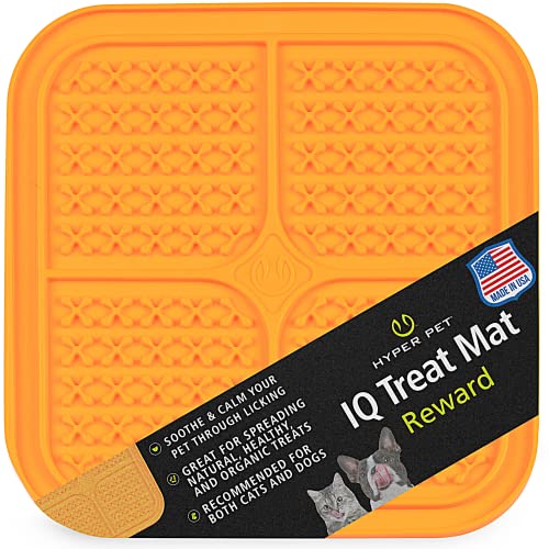 Hyper Pet IQ Treat Dog Slow Feeder & Cat Slow Feeder Used for Eating of Meals or Treats for Better Digestion (Enrichment lick mat Made in the USA - Large Orange Lick Pad Easy to Clean) - color: Orange, size: L