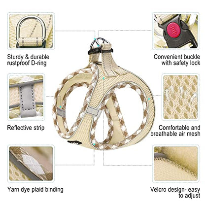 haapaw Dog Harness with Leash Set, No Pull Adjustable Reflective Step-in Puppy Harness with Thickened Padded Vest for Extra-Small/Small Medium Dogs - color: Beige, size: XS