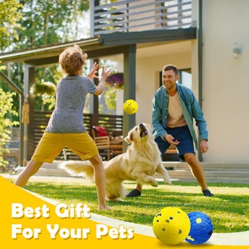 2 Pack Dog Balls Indestructible Tennis for Dogs Durable Bouncy Dog Toy for Aggressive Chewers Interactive Dog Toys for Water Toy Fetch Balls (Yellow,Blue) - color: Yellow,Blue