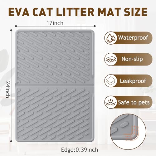 Cat Litter Mat with Grooves & Raised Edge, Urineproof/Waterproof, Foldable, Litter Scattering Control, Easy to Clean & Recycle (24 * 17in-Grey-1 Pack) - size: 24*17 IN-Gray-1 Pack