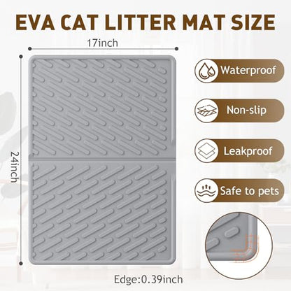 Cat Litter Mat with Grooves & Raised Edge, Urineproof/Waterproof, Foldable, Litter Scattering Control, Easy to Clean & Recycle (24 * 17in-Grey-1 Pack) - size: 24*17 IN-Gray-1 Pack