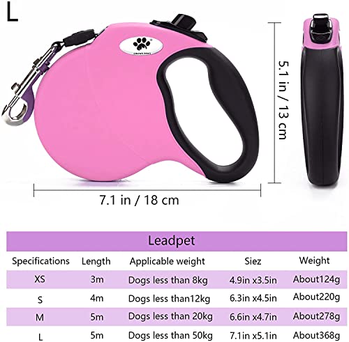 16 ft Retractable Dog Leash for Large Dogs up to 110 lbs,Tangle-Free Nylon Tape,Pink L - color: pink, size: Large