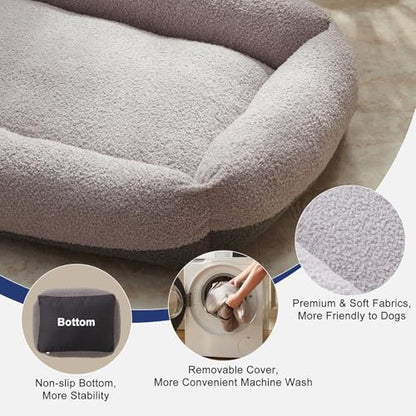 Washable Dog Bed Medium Large Size Dogs, Rectangle Comfy Fluffy Pet Beds, Removable Zipper Cover Machine Wash, Soft Orthopedic Bed Durable Pet Cuddler with Anti-Slip Bottom, 30"x24"x8", Grey - color: Grey, size: M Plus(30''x27''x8'')