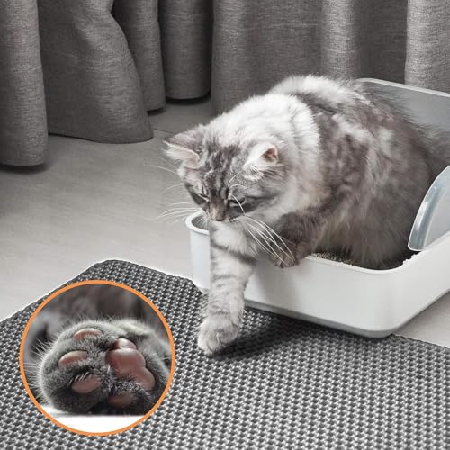 Cat Litter Mat Double Layer Waterproof Urine Proof Trapping, Gray, 30x22 Inch, Honeycomb Pattern, Eva Foam