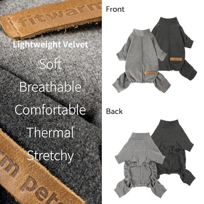 Fitwarm 2 Pack Lightweight Fleece Dog Pajamas, Warm Winter Clothes for Small Dogs Boy Girl, Cozy Pet Onesie with Feet, Dark Gray, Light Gray, Large - color: Gray, size: Large