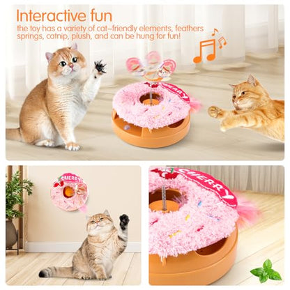 Migipaws Interactive Cat Toys, Automatic Frenzy Donut cat Toy with Moving Feather,Catnip, Squeaking for Indoor Cats Rechargeable