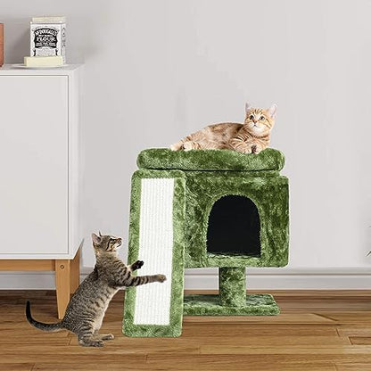YANDLVY Small Cat Tower for Cats, Cute Cat Tree for Indoor Cats, Kittens Condo with Scratching Post and Board, Cat Cave, Modern Cat Activity House with Plush Perch (Green) - color: Green