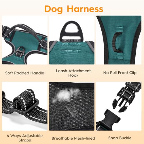 No Pull Dog Harness, No Chock Reflective Adjustable Soft Padded Pet Vest with Easy Control Handle, Easy Wearing with Stylish, Reinforced Knot, 2 Buckles - color: Glacial Teal, size: X-Small