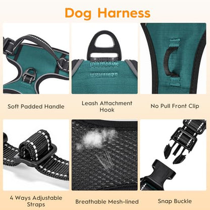 No Pull Dog Harness, No Chock Reflective Adjustable Soft Padded Pet Vest with Easy Control Handle, Easy Wearing with Stylish, Reinforced Knot, 2 Buckles - color: Glacial Teal, size: X-Small
