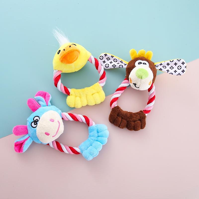 Interactive Plush & Cotton Rope Dog Toy – Durable Chew & Tug Toy for Small to Medium Dogs – 3-Pack