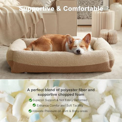 Washable Dog Bed Extra Large Sized Dogs, Washable Comfy Fluffy XL Dog Bed, Removable Zipper Cover Machine Wash, Durable Sleeping Pet Cuddler Bed with Anti-Slip Bottom, 42x30x8 in, Beige - color: Beige, size: XL(42''x30''x8'')