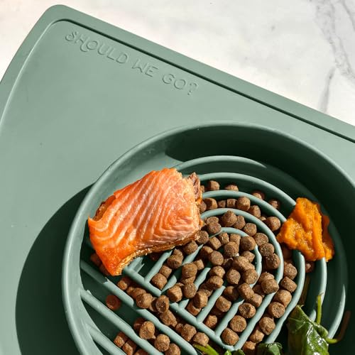 Should We Go? Slow Feeder for Dogs & Puppies, The Slowdown Bowl Silicone Slow Eating, Modern Lick Mat Design, Reduces Gulping, Fits 2 Cups, 7.5” Across x 1.5” Tall, Mealtime Challenge, Medium-Spruce - color: Spruce - Rainbow Design, size: Medium (7.5” Acr