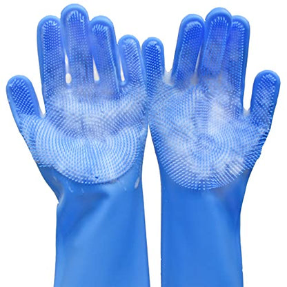 Pet Grooming Gloves, Dog Washing Gloves with High-Density Teeth, Heat Resistant Silicone Dog Bath Scrubber with Enhanced Five Finger Design, Bathing and Massaging for Dogs and Cats - color: Blue