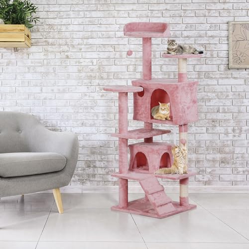 Nova Microdermabrasion 54 in Cat Tree Tower for Indoor Cats Multi-Level Cat Condo Cat Bed Furniture with Scratching Post Kittens Activity Center (Pink) - color: Pink