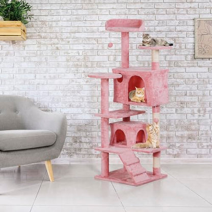 Nova Microdermabrasion 54 in Cat Tree Tower for Indoor Cats Multi-Level Cat Condo Cat Bed Furniture with Scratching Post Kittens Activity Center (Pink) - color: Pink