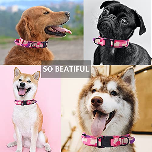 Tactical Dog Collar Adjustable Military Nylon Dog Collar with Control Handle and Heavy Duty Metal Buckle for Medium and Large Dogs (Pink Camo,S) - color: Pink Camo, size: Small (Pack of 1)