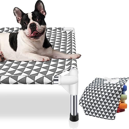 Kuntrust Elevated Outdoor Dog Bed Updated Raised Pet Cot Cooling Puppy Bed Lifted Dog Bed for Small Pets|Indoor Detachable Raised Dog Bed with Non-Slip Feet,Double-layer Cloth(S) - size: 4 sided Small