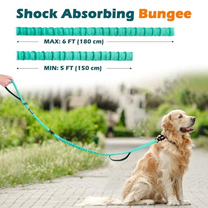 Heavy Duty Tactical Dog Leash, 5 FT Bungee Shock Absorption Leash with 2 Padded Handles, Quick Release Metal Clip, Car Seatbelt, No Pull Training Lead for Large Medium Dogs（Turquoise） - color: Turquoise
