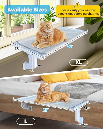 Heavy-Duty Cat Window Perch 2-Pack – All-Metal Frame Supports up to 120 lbs Each – Durable, Easy-to-Assemble Cat Hammocks for Large & Multiple Cats (XL 2PC) - size: XL (26" x 13" x 7" )