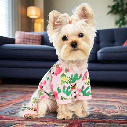 Dog Pajamas for Small Dogs, Soft Thin Pjs Jammies Cat Doggie, Summer Pet Cute Puppy Clothes Outfits Dogs Boy Girl(Flamingo,XS) - color: Flamingo, size: X-Small (Chest 11.8 in)