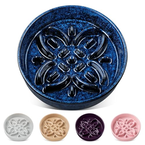vancasso Ceramic Slow Feeder Dog Bowls, Puzzle Dog Food Bowls with Floral Maze, Anti -Slip Pet Food Dish for Medium Breed, 1.5 Cups, Blue - color: Blue, size: M-1.5 Cups