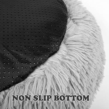otoez Kitten Puppy Bed Extra Small XS Round Dog Cat Beds Anti Anxiety Plush Pet Calming Donut Bed with Non-Slip Waterproof Bottom, Washable (15.7", Light Grey) - color: Light Grey, size: 15.7"