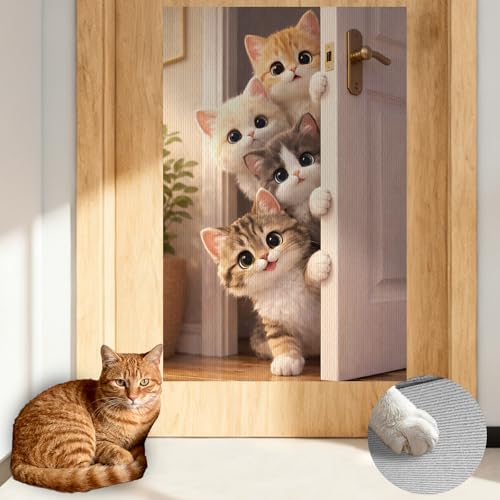 Cat Scratch Pad 15.3x23.6 Inches Polyester Synthetic Fiber, Peeking Kittens Print, wall cat Scratcher, Scratching mat, Home Decor, Hallway, Living Room (2pcs) - color: LU15989-2pcs