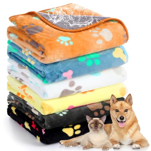 Tegeme 6 Pcs Waterproof Dog Blanket 41 x 30 Inch Paw Print Pet Blanket for Dogs Cats Puppy Washable Soft Fluffy Fleece Rug Flannel Throw Warm Sleep Mat for Kitten Doggy - size: 41 x 30 Inch