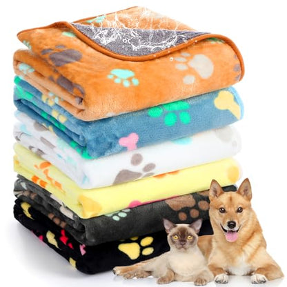 Tegeme 6 Pcs Waterproof Dog Blanket 41 x 30 Inch Paw Print Pet Blanket for Dogs Cats Puppy Washable Soft Fluffy Fleece Rug Flannel Throw Warm Sleep Mat for Kitten Doggy - size: 41 x 30 Inch