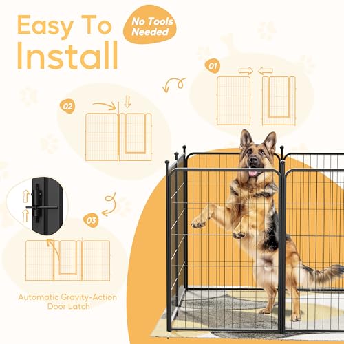 Dog Playpen 24 Inch 8 Panels, Heavy Duty Metal Pet Playpen Indoor Outdoor for Camping, Yard, RV, Garden Fence, Privacy Patio, Black