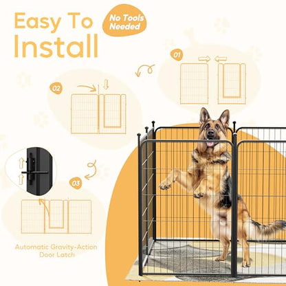 Dog Playpen 24 Inch 8 Panels, Heavy Duty Metal Pet Playpen Indoor Outdoor for Camping, Yard, RV, Garden Fence, Privacy Patio, Black