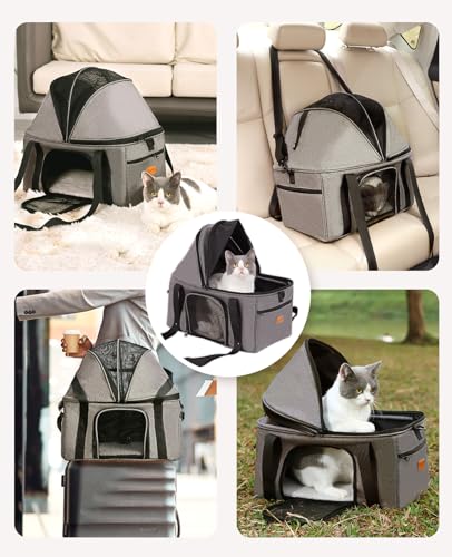 BurgeonNest Top-Expandable Large Cat Carrier, Soft Sided Cat Bag Carrier for Medium Large Pet Up to 15 lbs, Upgraded Small Dog Car Seat, Puppy Travel Bag with Semi-Open Canopy - size: Medium