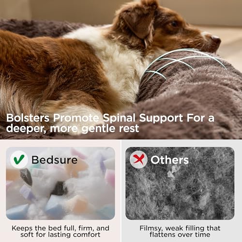 Bedsure SupportMax™ Calming Dog Bed Medium Size Dog - 30in Donut Round Washable Medium Pet Bed,Anti-Slip＆Removable Cover,420GSM Anti-Anxiety Fluffy Plush Faux Fur,Fits up to 45 lbs Pets - color: Chestnut Brown, size: M(30x30x7)