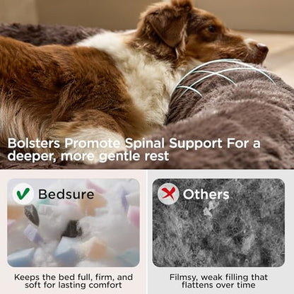 Bedsure SupportMax™ Calming Dog Bed Medium Size Dog - 30in Donut Round Washable Medium Pet Bed,Anti-Slip＆Removable Cover,420GSM Anti-Anxiety Fluffy Plush Faux Fur,Fits up to 45 lbs Pets - color: Chestnut Brown, size: M(30x30x7)