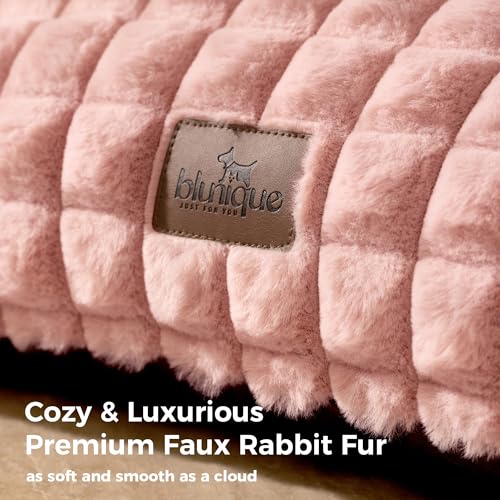 Cute Small & Medium Dog Couch Bed – Supportive & Fluffy Pet Sofa with Faux Rabbit Fur Washable Cover in 3D Diamond Pattern, 36" Pink - color: Pink, size: Large: 36"L x 27"W x 10"Th