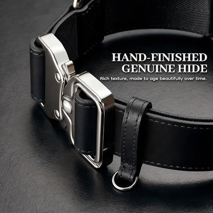 AssuredLock Leather Dog Collar, 1.5” Wide, Smooth Quick-Release Buckle with Adjustable Design, Heavy-Duty Handcrafted Collars for Large Dogs, Black-M - color: Black, size: 12.5-20.5 In