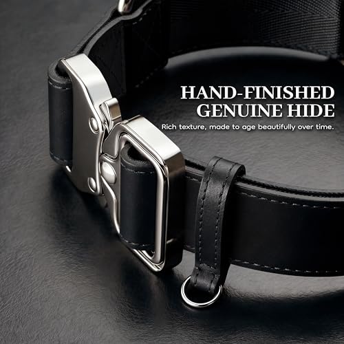 AssuredLock Leather Dog Collar, 1.5” Wide, Smooth Quick-Release Buckle with Adjustable Design, Heavy-Duty Handcrafted Collars for Large Dogs, Black-L - color: Black, size: 17-28.5 In