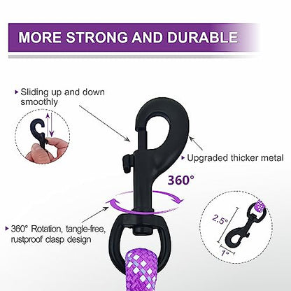 Dog Leash Heavy Duty 6ft, Double Handle Dog Leash with Padded Handle for Traffic Control, Reflective Rope Leashes for Large and Medium Dogs Night Control Safety Training (Purple) - color: Purple (25 to 120 lbs)