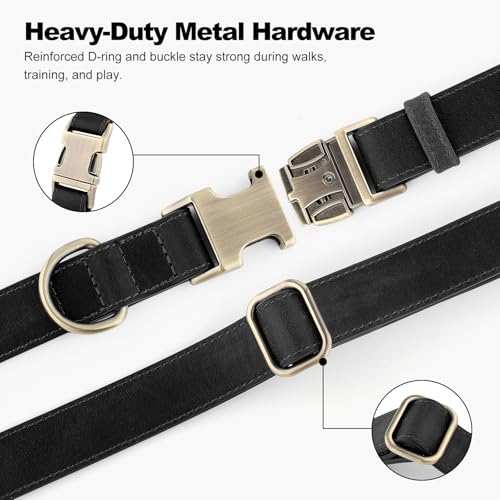 Plutus Pet Genuine Leather Dog Collar – Adjustable Pet Collar with Quick Release Metal Buckle, Soft Real Leather for Small Medium Large Dogs, Heavy Duty & Skin-Friendly (Black, S) - color: Black, size: S