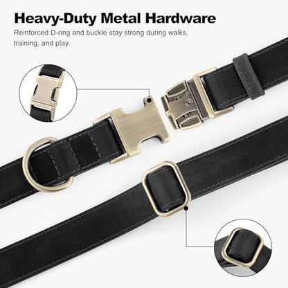 Plutus Pet Genuine Leather Dog Collar – Adjustable Pet Collar with Quick Release Metal Buckle, Soft Real Leather for Small Medium Large Dogs, Heavy Duty & Skin-Friendly (Black, S) - color: Black, size: S