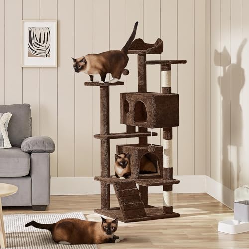 Yaheetech 54in Cat Tree Tower Condo Cat Furniture w/Scratching Post for Kittens Pet House Play - color: Brown, size: 54in