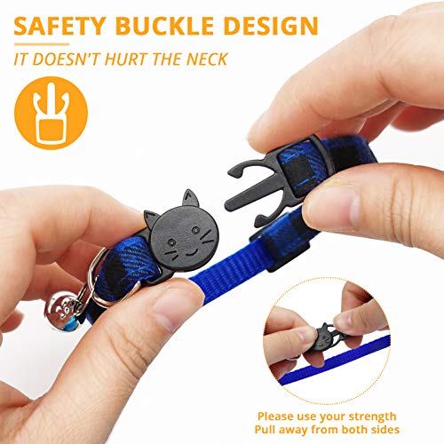 MJIYA Stylish Plaid Cat Collars with Bells - Adjustable Breakaway Kitten Collar (8-12 Inches) - Cute Collar for Girls and Boys - Pet Gift and Accessory（Blue, M - color: Dark Blue