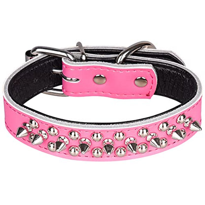 Spiked Studded Dog Collar, Soft Genuine Leather Dog Collar, Adjustable Dog Collars for Small Medium Large Dogs Breeds Pit Bull (S fit Neck 10.5-13", Hot Pink2) - color: Hot Pink2, size: S fit Neck 10.5-13"