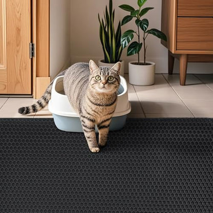 Cat Litter Mat - Extra Large XL 45"x32" Cat Litter Trapping Mat,Honeycomb Double Layer Traps Litter,Washable & Urine Proof,Non-Toxic,Soft EVA Litter Box Mat for Multi-Cat Homes(Black) - color: Black
