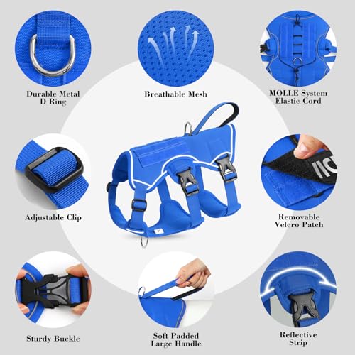 Escape Proof Dog Harness, Soft Padded Full Body Pet Harness, Reflective No Pull Dog Harness with Handle and 2 Leash Clips for Small Dogs Walking Hiking Training (Blue,S)
