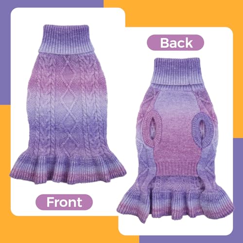 Lelepet Dog Sweater Turtleneck Knitwear Sweatshirt Cable Knit Warm Dress for Small Medium Large Dogs Puppy Fall Clothes, Chihuahua, XS, Purple - color: Purple, size: XS