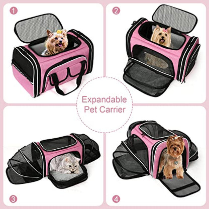 Estarer Soft Sided Pet Carrier Airline Approved, 4 Sides Expandable Collapsible Cat Carrier with Pockets & Removable Fleece Pad, Travel Carrier Bag for Cat Dog & Small Animals (Pink) - color: Pink